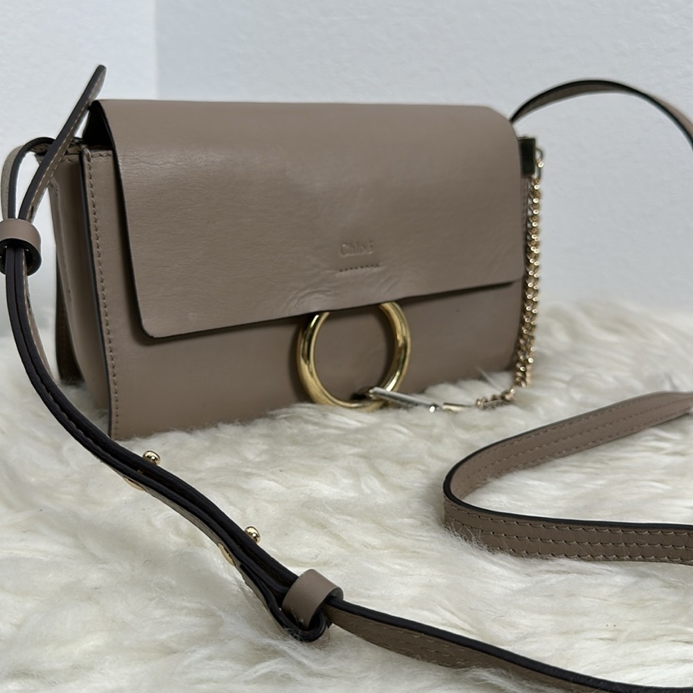💯Authentic Chloé Faye small shoulder bag in motty grey leather and suede🍀